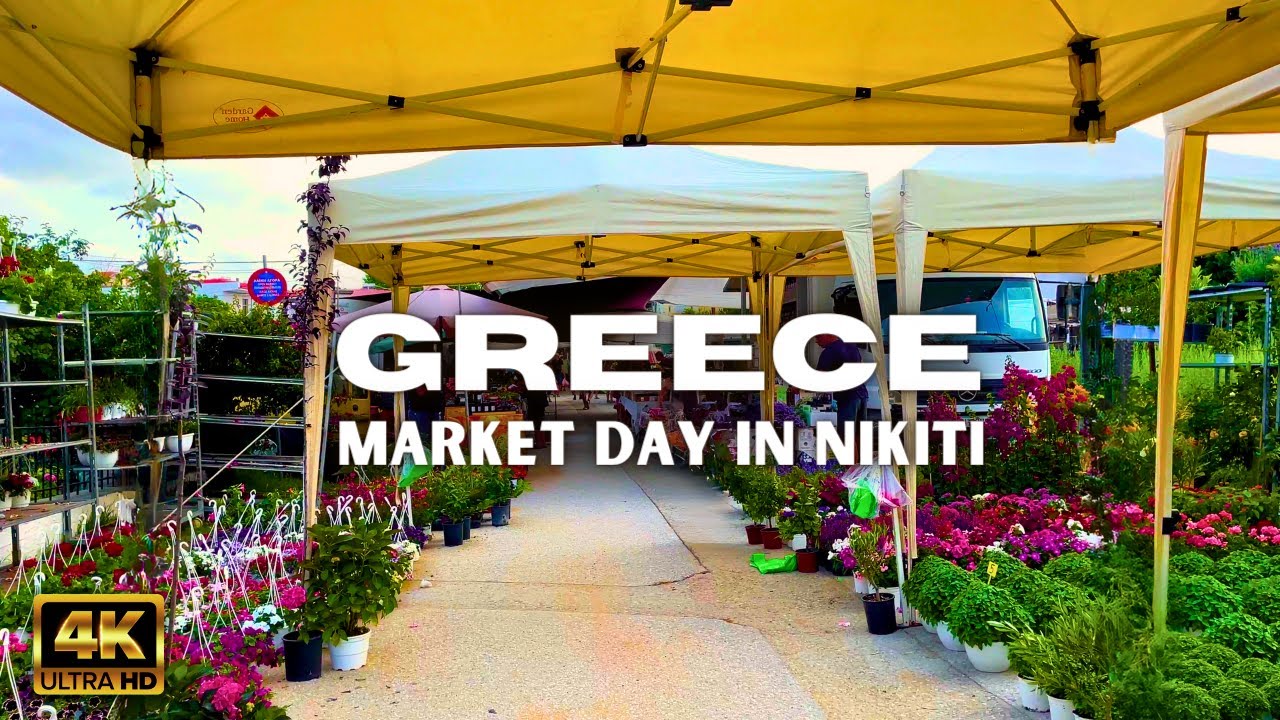 Walking Tour of Greece - Market day in NIKITI - Sithonia - Travel Greece