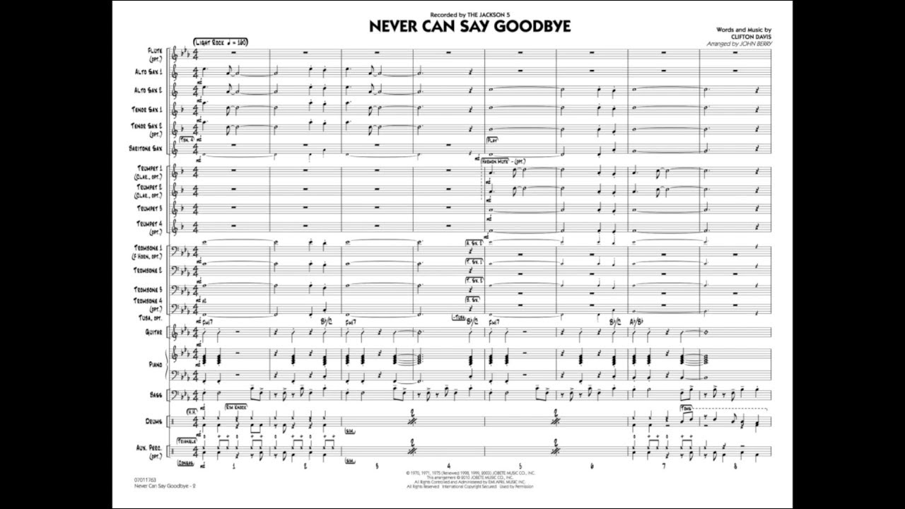 Never Can Say Goodbye by Clifton Davis/arr. John Berry