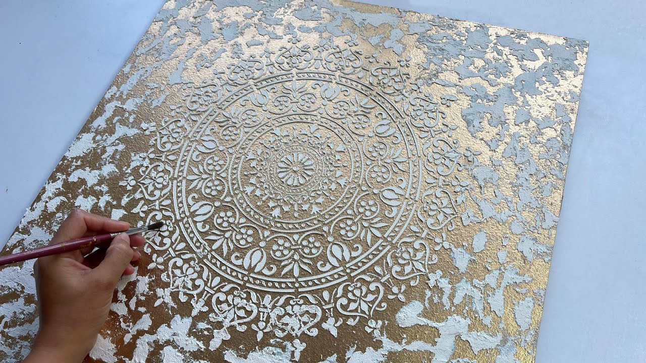 Modern Patina Technique With Mandala Stencil | Patina Effect Using Texture Paste on Wood
