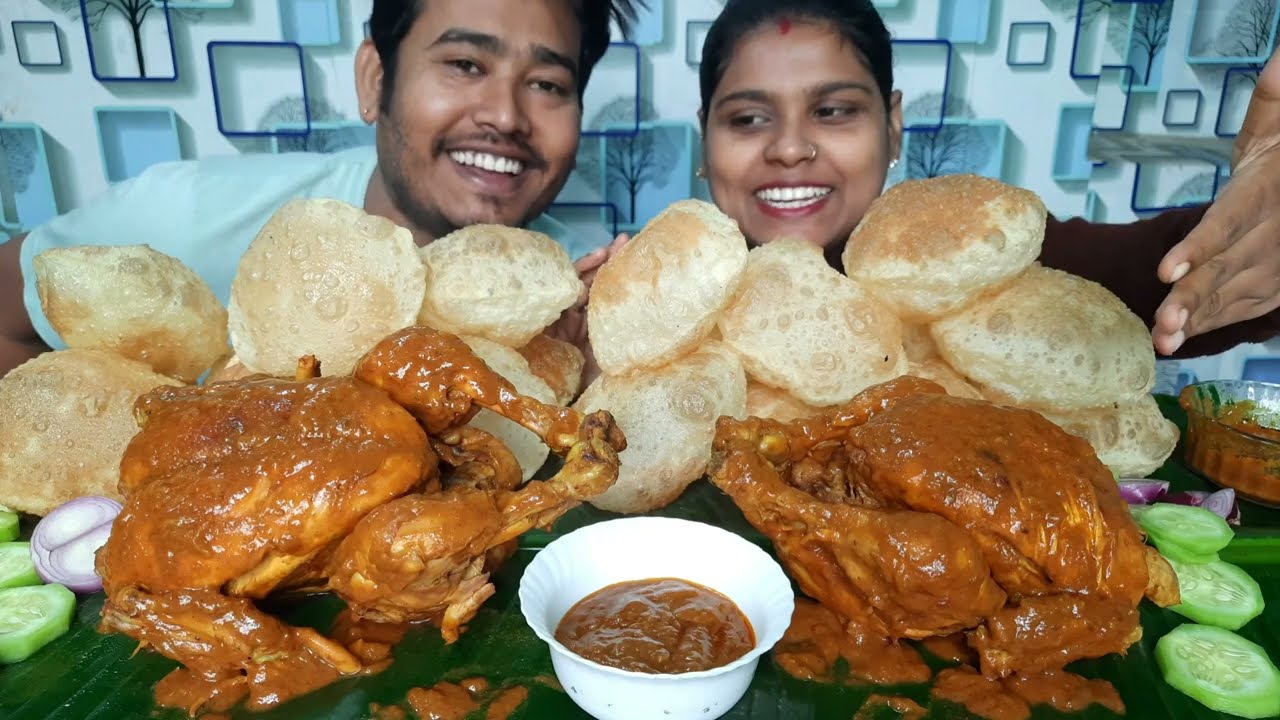 Whole chicken and puri eating challenge Ritu food house