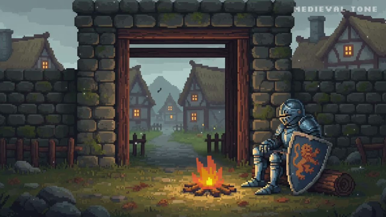 Knight’s Quiet Watch at the Village Gate | Medieval Campfire Ambience