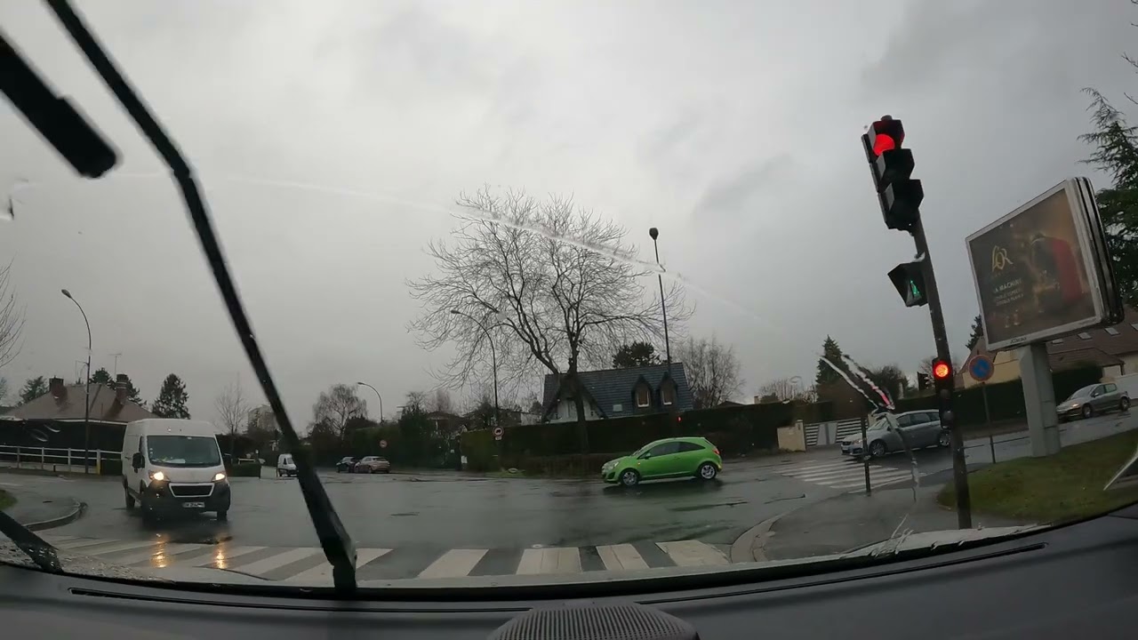 France , Amiens tour in city by  car under the rain,4k