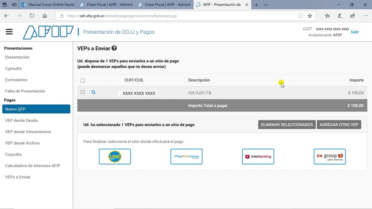 Generaci&oacute;n de VEP. Planes de Pago