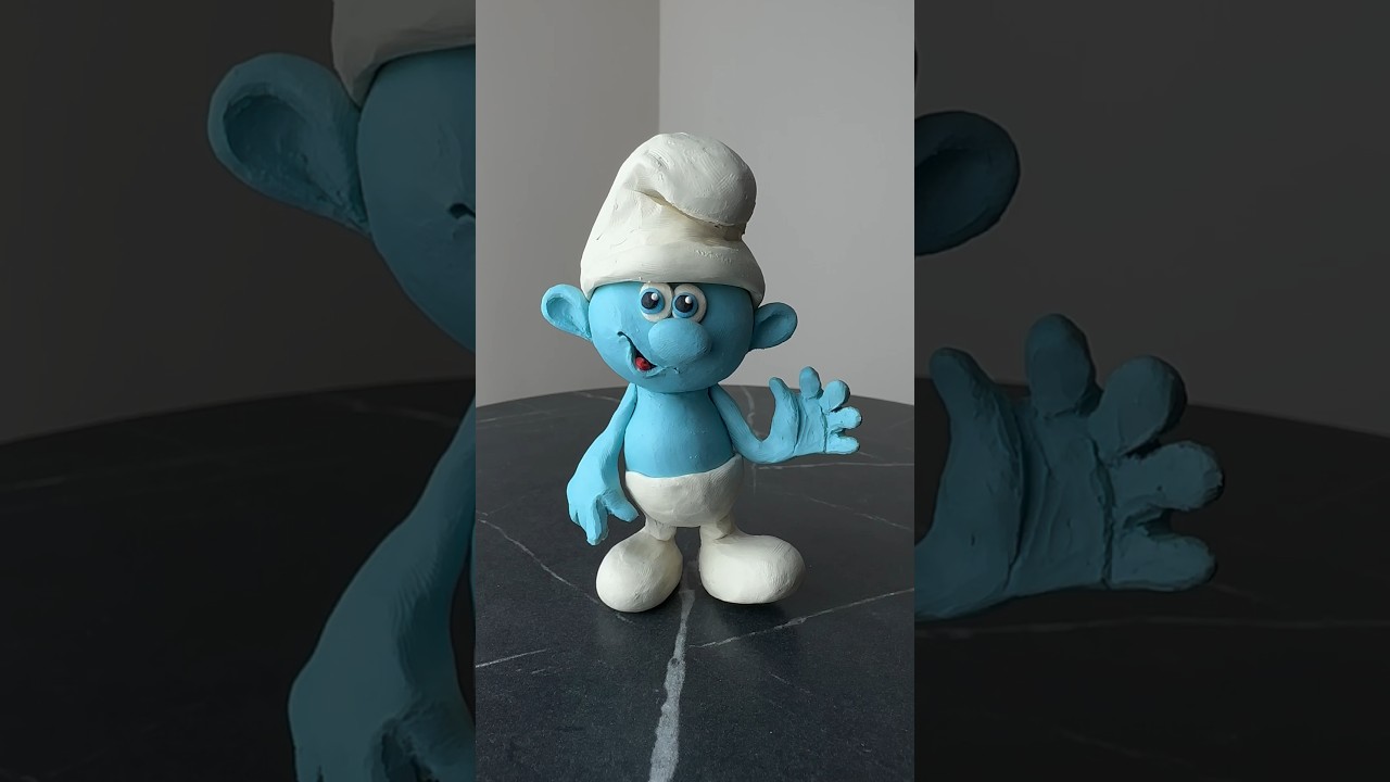 I made a cute Smurf😲 #plasticine #sculpting #art #clay #smurfcat #smurf #smurfette