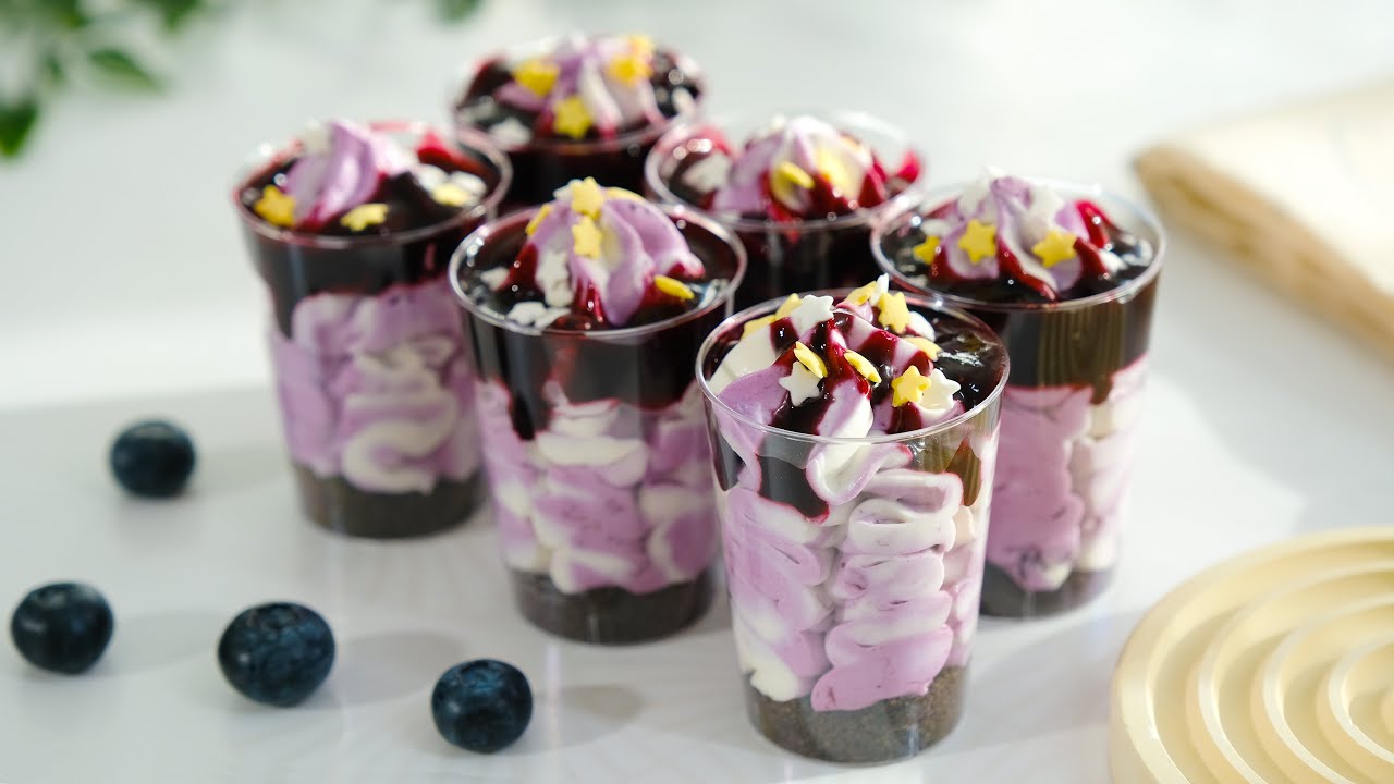 🫐🫐【No Bake】【 No Gelatin】 BlueberryMousse Cups ｜Party Desserts Idea