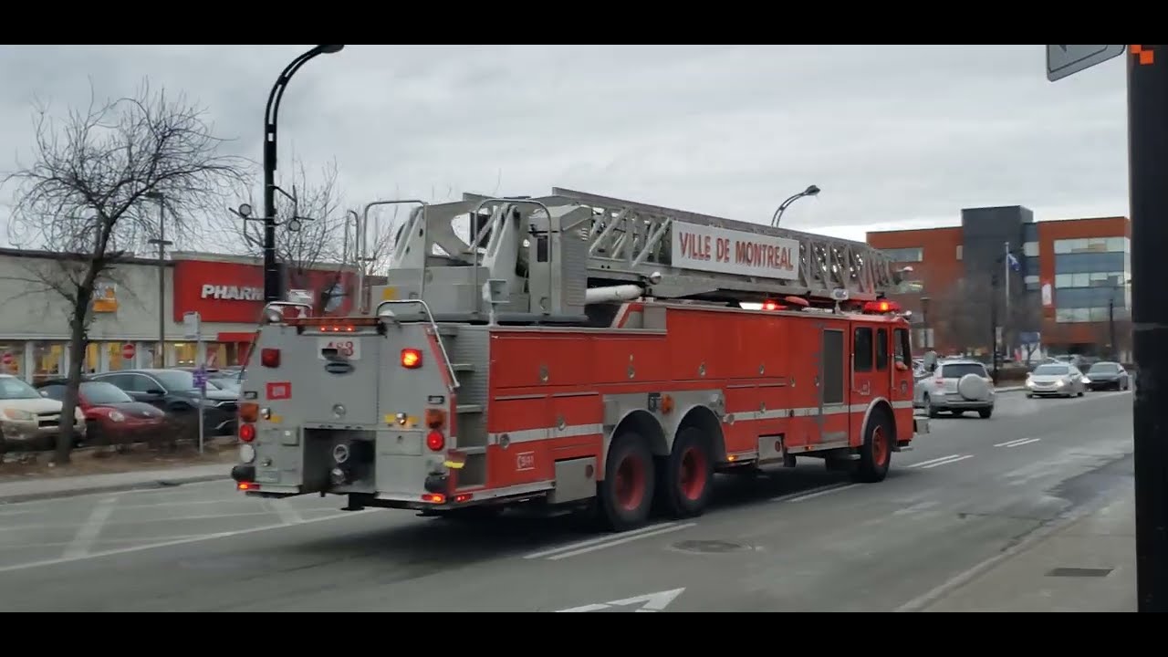 MONTREAL FIRE TRUCKS Pt 3 Responding Rare Old Detroit Diesel E One Superior Ladder Truck in Rosemont