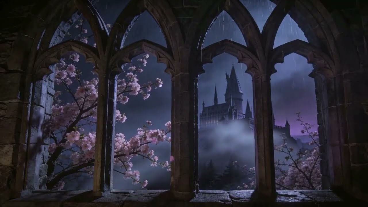 🏰🌧️Harry Potter Window Ambience| Tower Rain at Hogwarts| Window View Rain for Study and Sleep