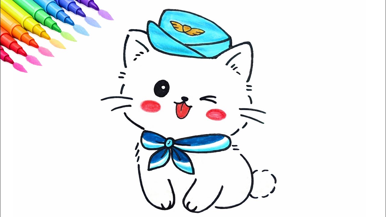 So Cute! How to Draw a Flight Attendant Cat 🐱✈️