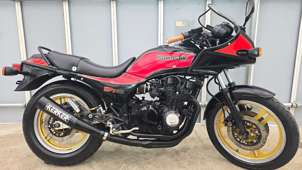 カワサキ GPZ400 ZX400A 1983年式 KERKERマフラー  パワーフィルター エンジン始動 空ぶかし 排気音 エンジン音 エキゾーストサウンド