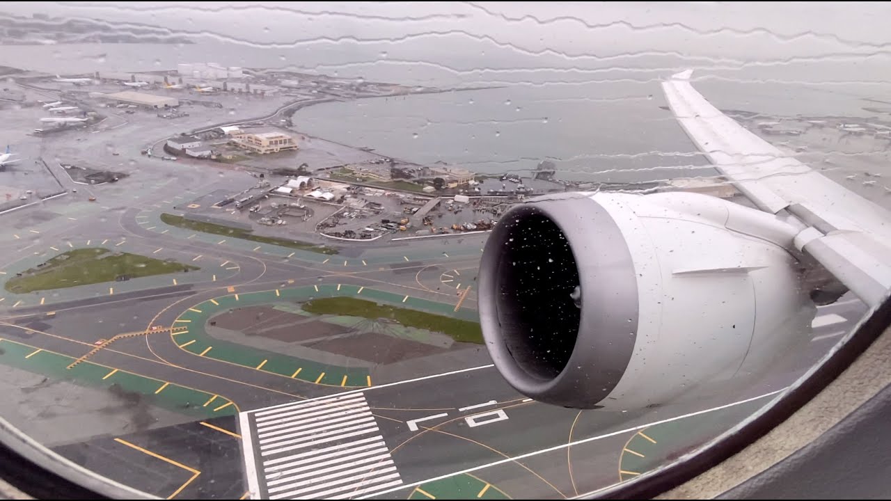 STUNNING Wet 787-9 Takeoff SFO with Nice Engine Sound!