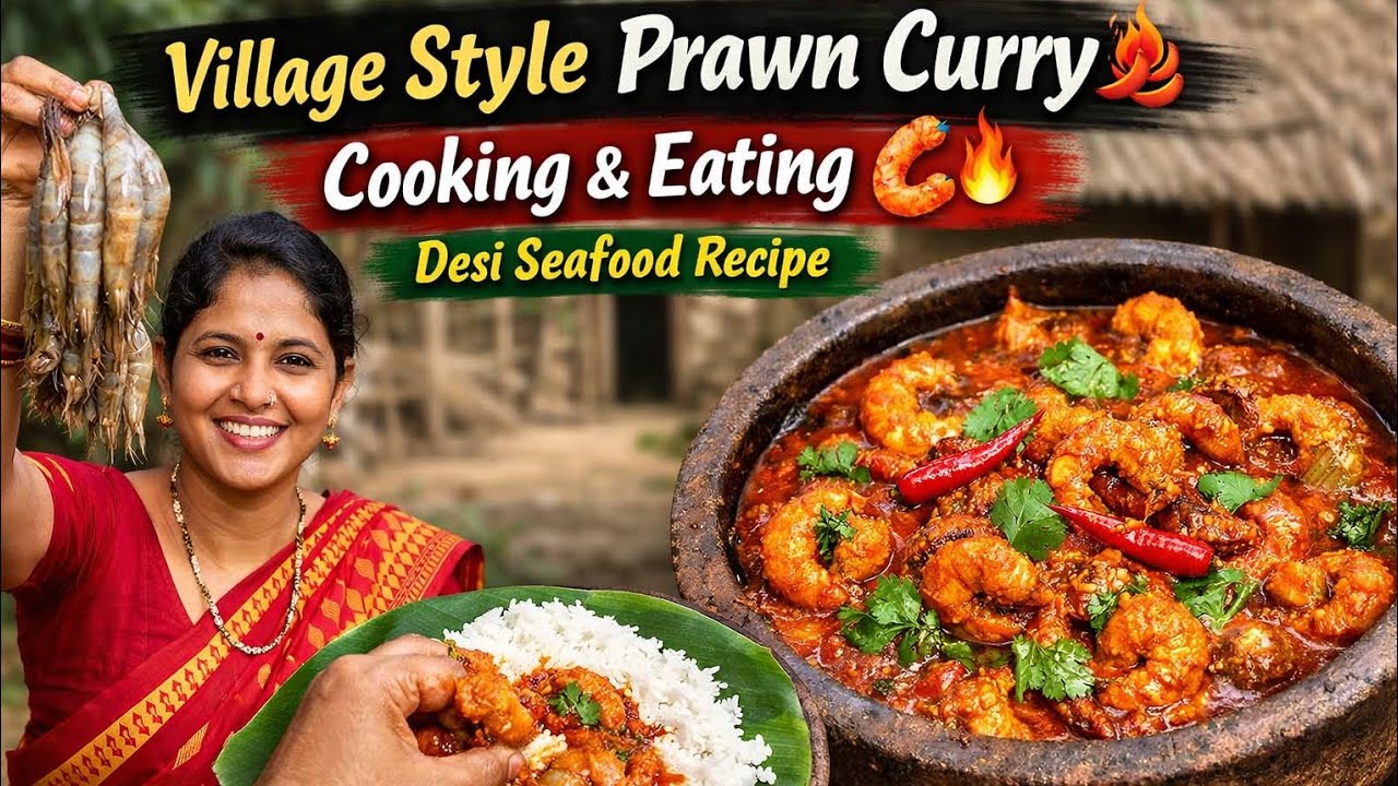 Village Style Prawn Curry Cooking & Eating 🍤🔥 | Desi Seafood Recipe