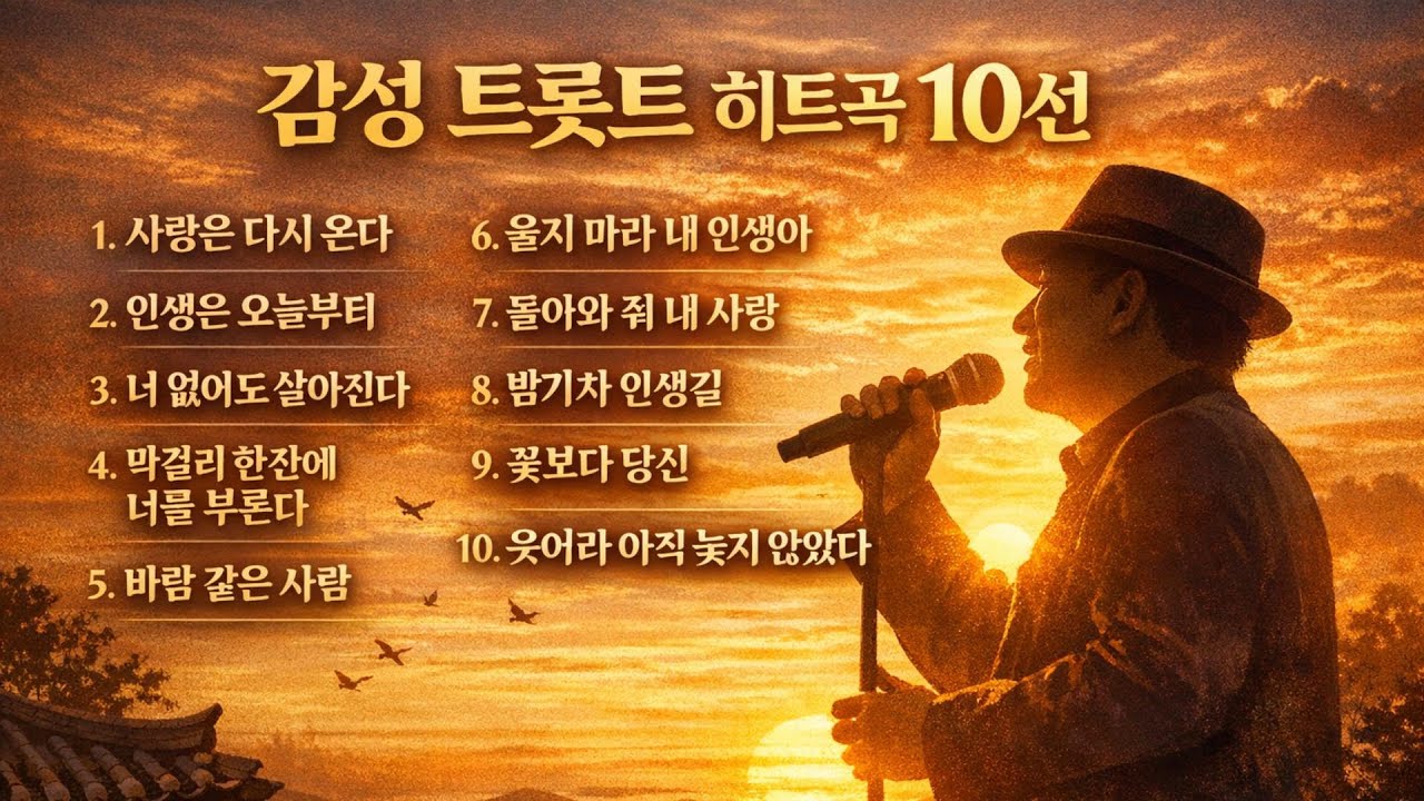 감성 트롯트 모음 10곡 | 최신 트로트 | 인생·사랑·이별 노래 플레이리스트(40분)
