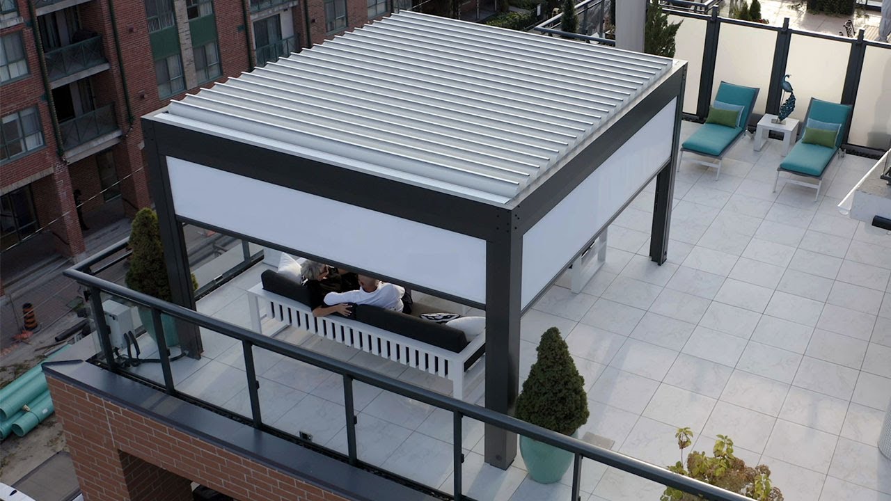 Aluminum louvered pergola on condo terrace 12' by 14' in Woodbridge