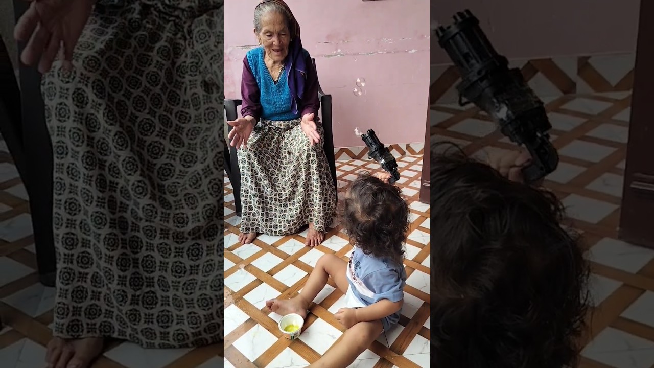 bubbles fun with great grandmother&hearts;️ #granny #bubble #fun #masti #grandmother #kids #shorts #viral