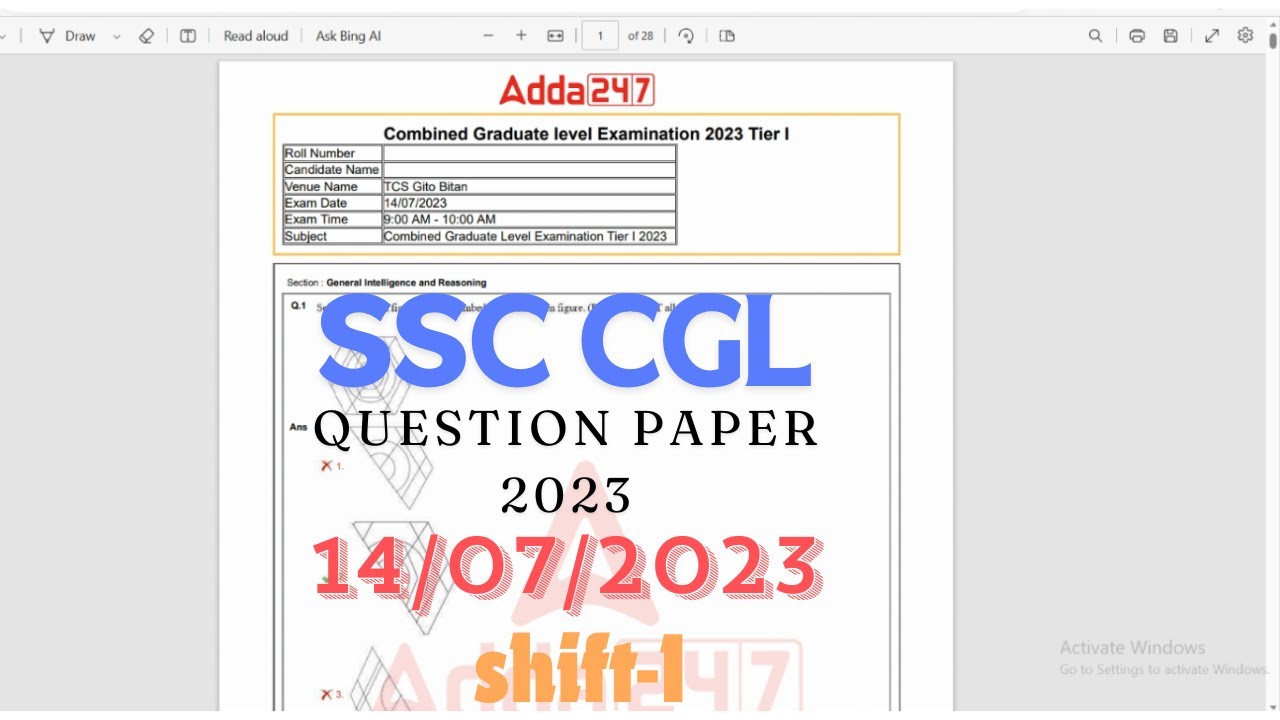 ssc cgl previous year question paper 2023|14/07/2023 papers|SSC CGL