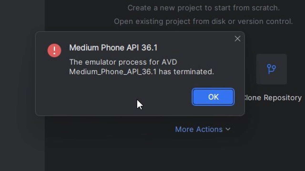 Error: The Emulator Process for AVD Was Terminated | Solución en Android Studio