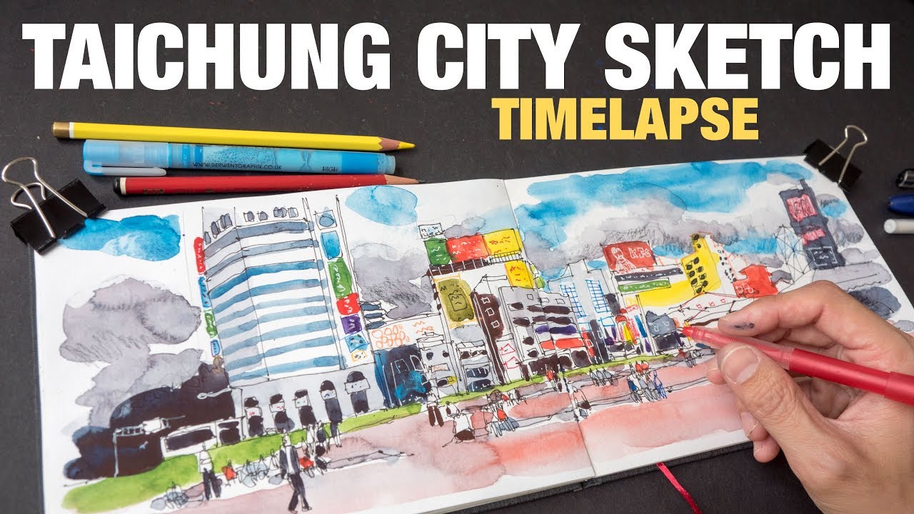 Taiching City mixed media sketch (timelapse)