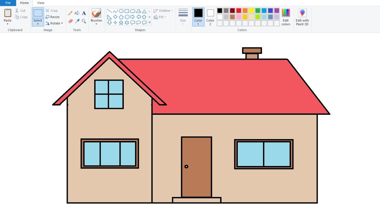 How to draw a simple house in computer using Ms Paint | House Drawing.