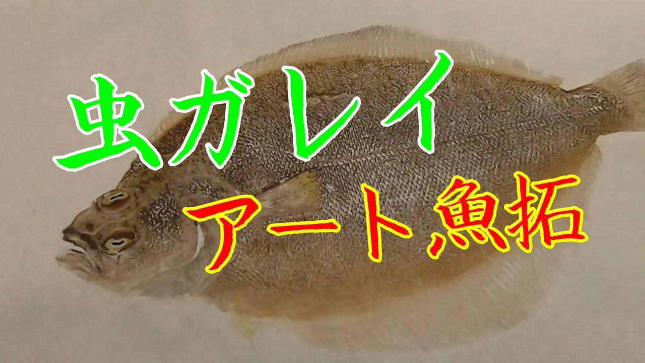 背中を虫に食われた鰈!?をアート魚拓にしました！【アクリル絵の具】【カラー魚拓】