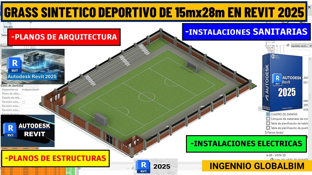 PLANTILLA LOSA DEPORTIVO CON GRASS SINTETICO EN REVIT 2025-IMPRIME PLANOS MULTIDISCIPLINAS
