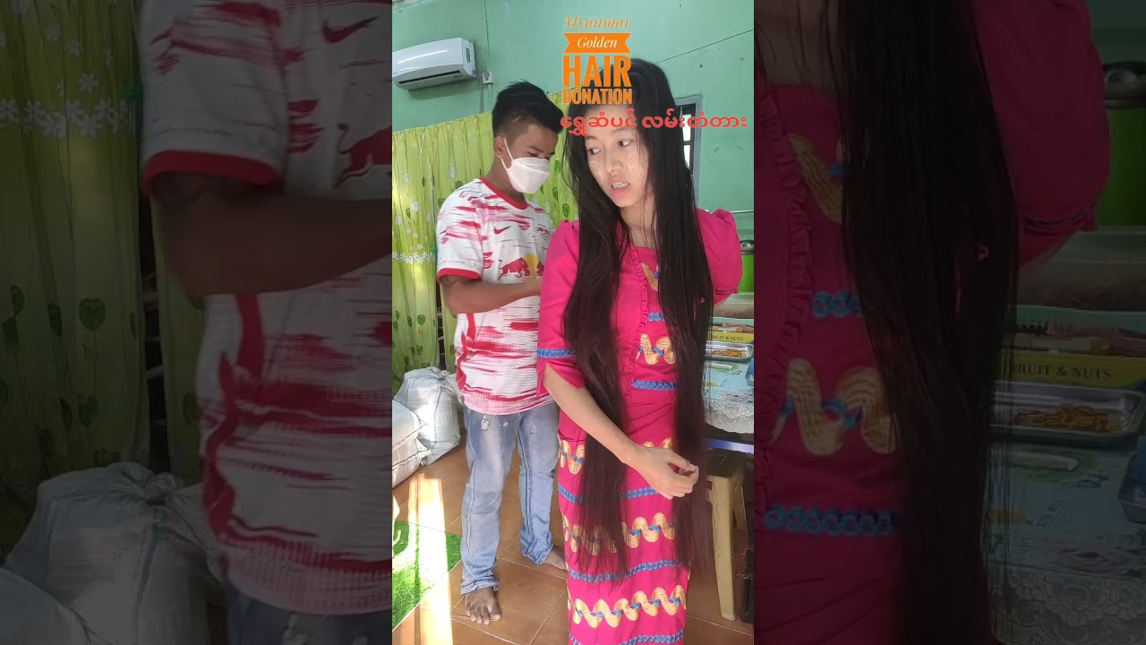 Myanmar girl's beautiful long hair donation