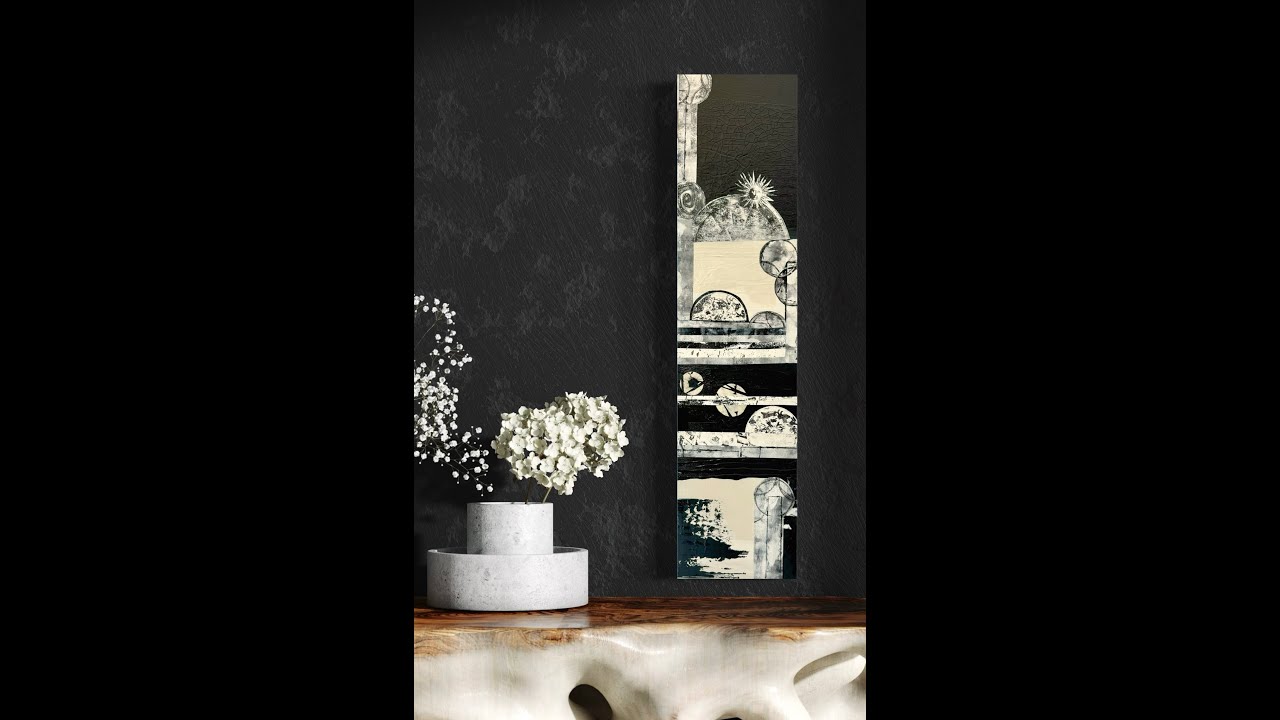 Black and Tan Mix Media With Gelli Prints Acrylic Pour Painting, Flow Art, Mix Media, Collage