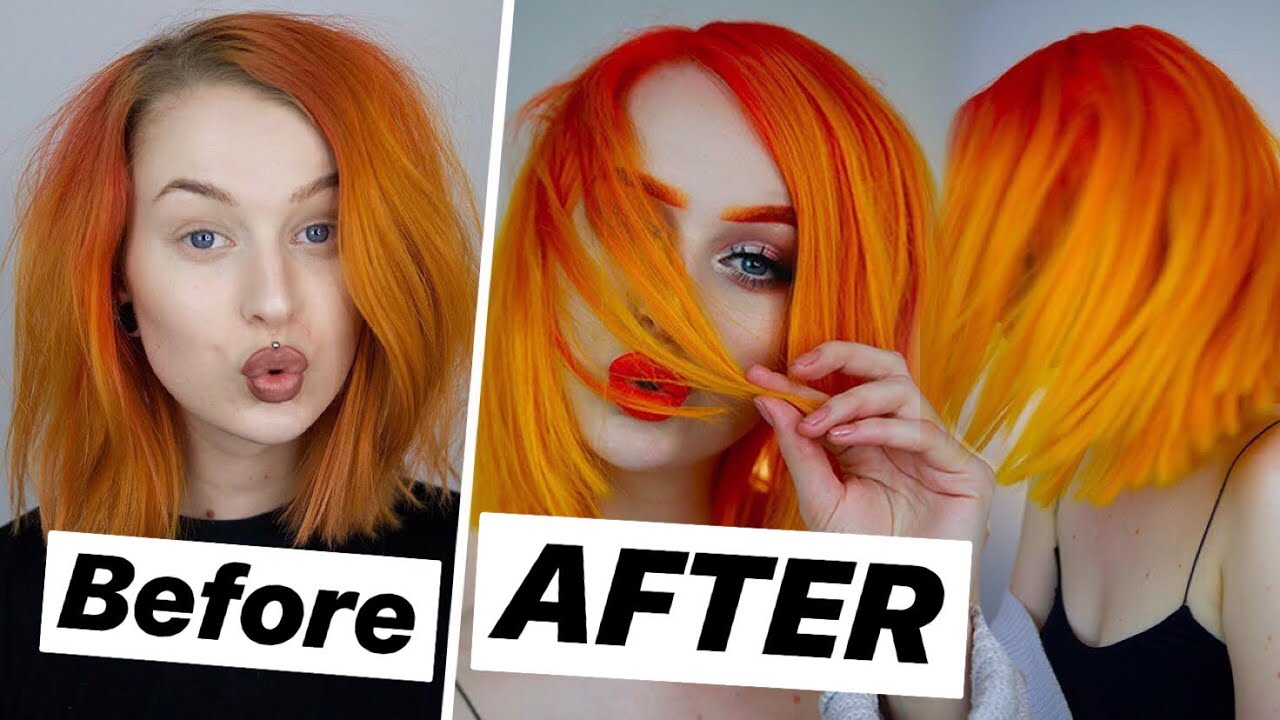 HAIR MAKEOVER AT HOME - Bright Yellow Orange Ombre | Evelina Forsell