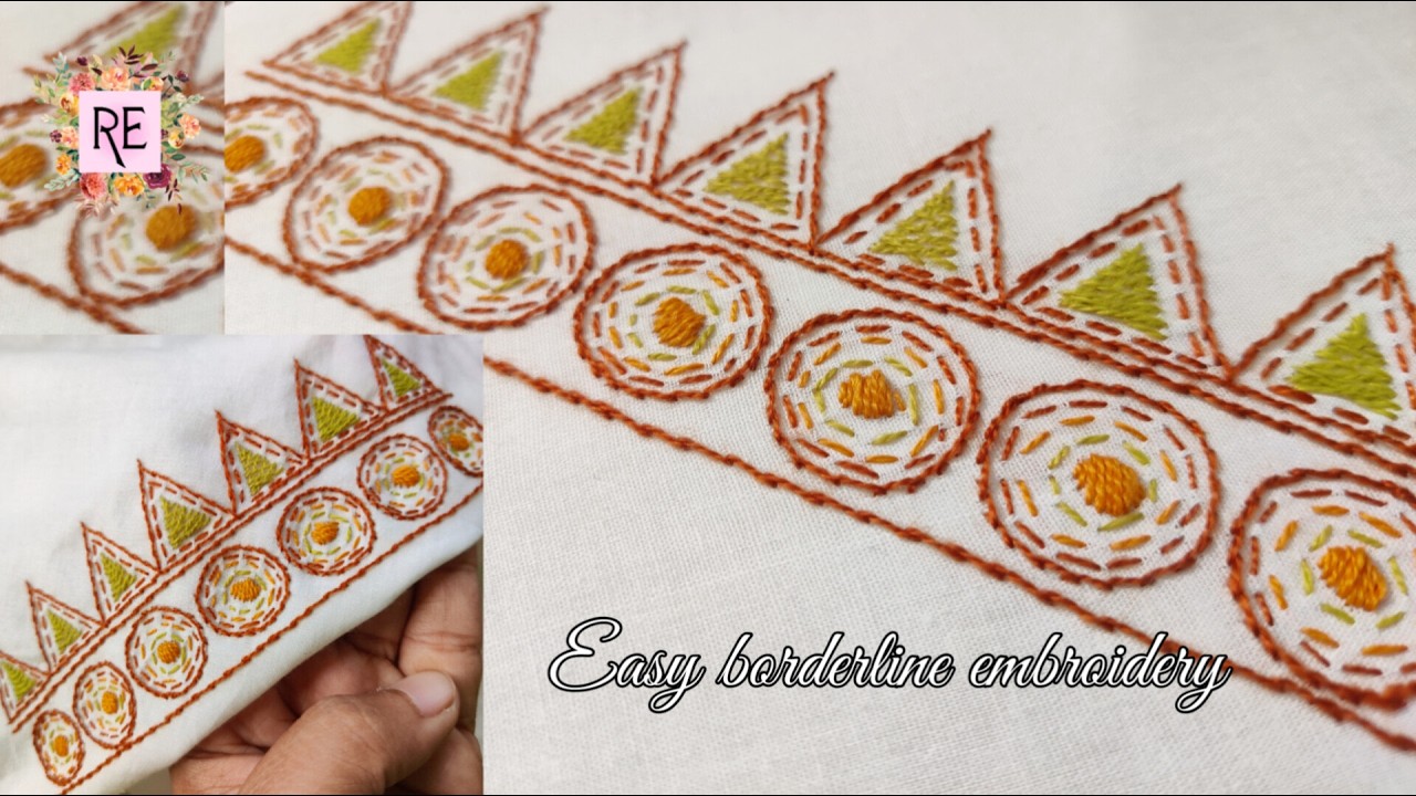 Hand embroidery borderline design, easy embroidery borderline design , #embroidery #fyp #foryou