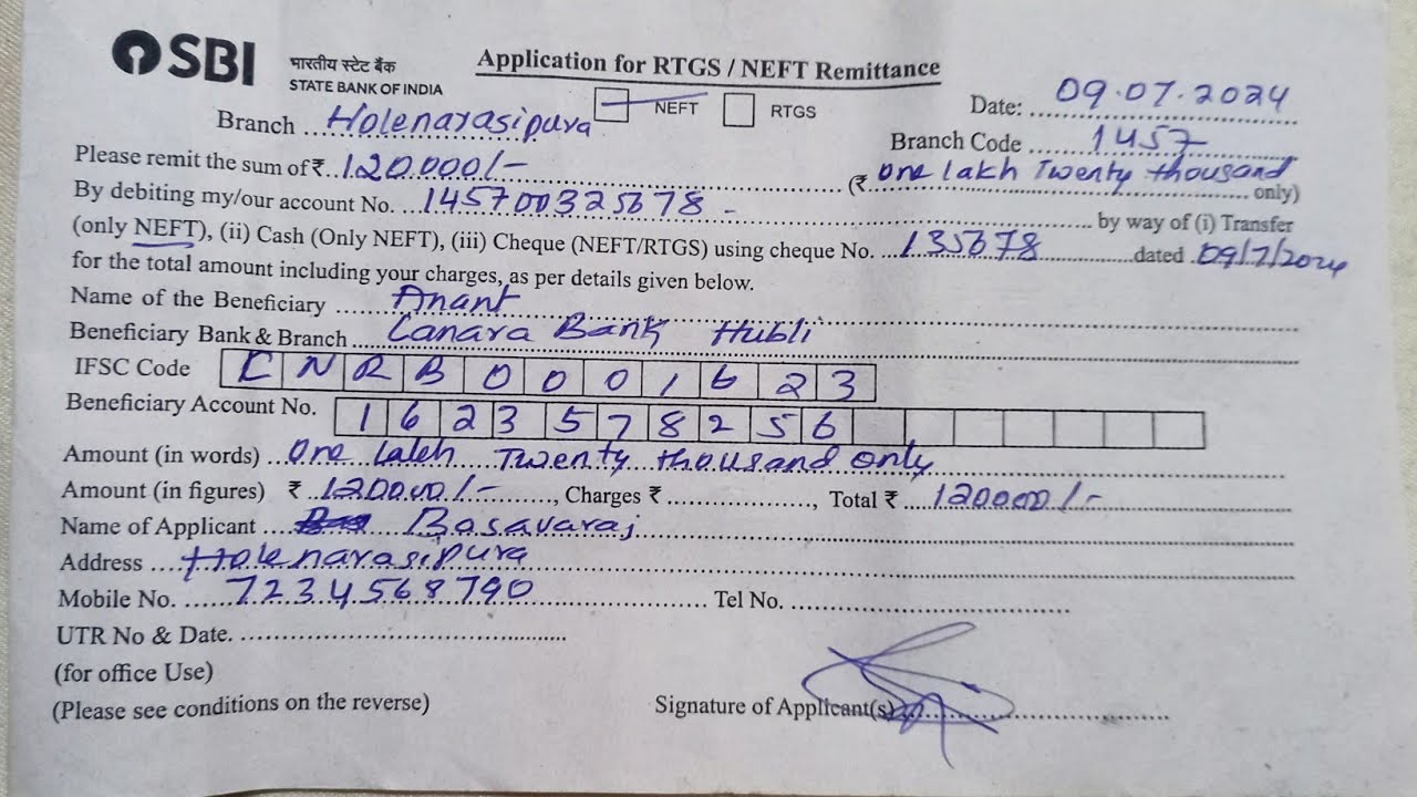 how to fill SBI Bank  NEFT/RTGS form | RTGS  ಬರೆಯುವುದು ಹೇಗೆ
