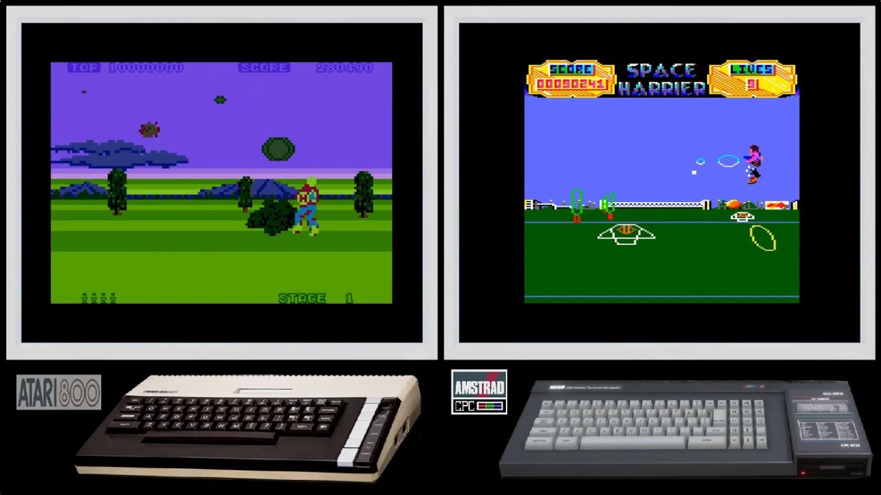 Atari 800 vs CPC : SPACE HARRIER (Side by side comparison)