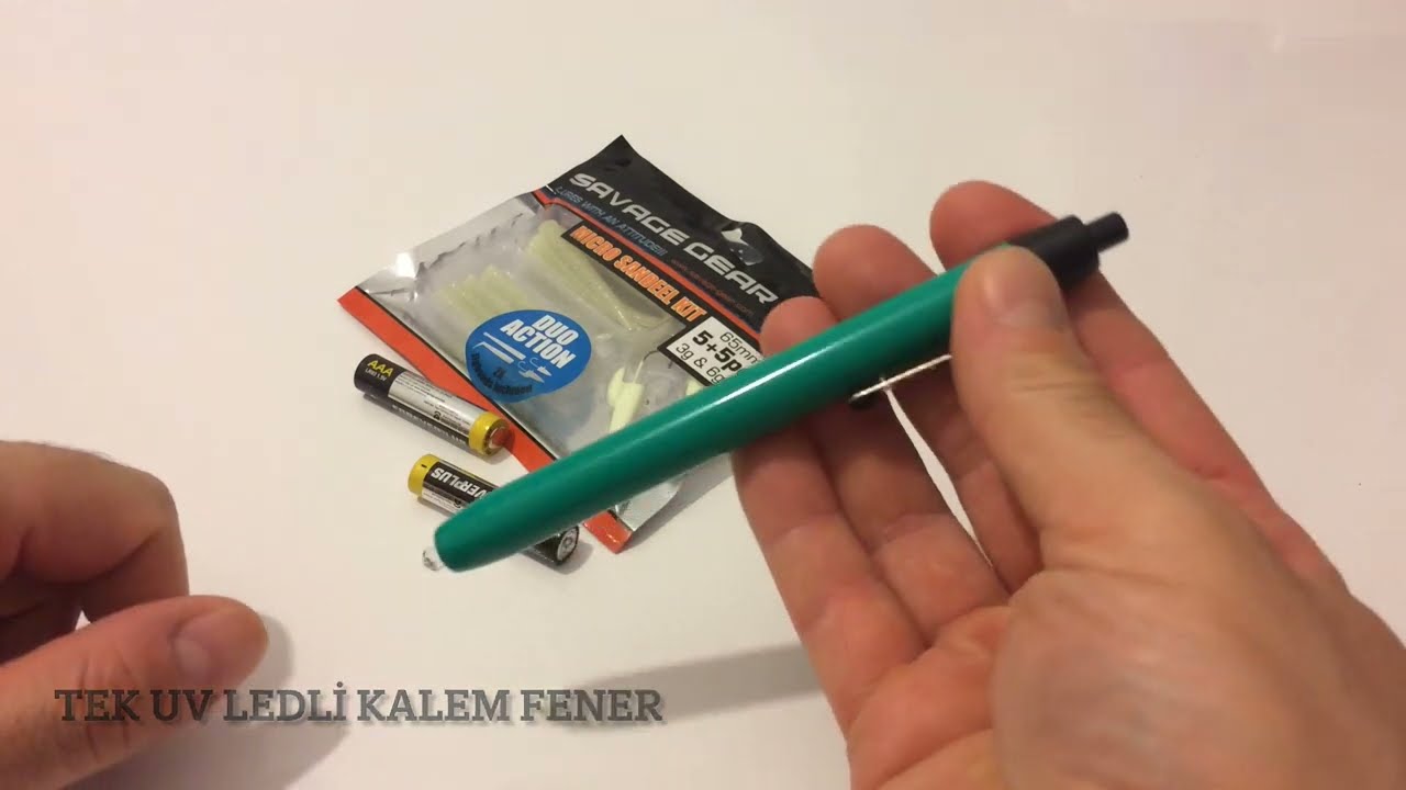 Tek UV ledli kalem fener ve uv duyarlı silikon sahte yem.
