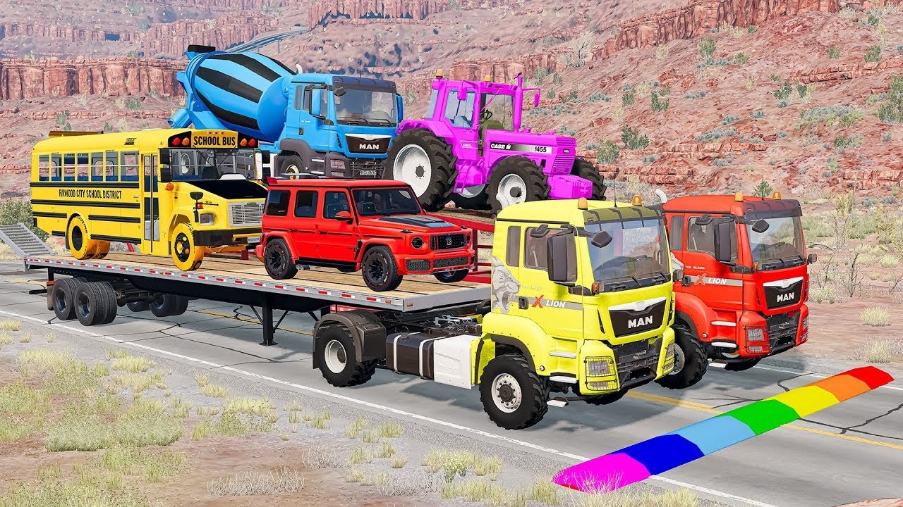 TRANSPORTING PIXAR CARS & FRUITS WITH COLORED & JOHN DEERE vs CLAAS vs TRACTORS - BeamNG.drive #983