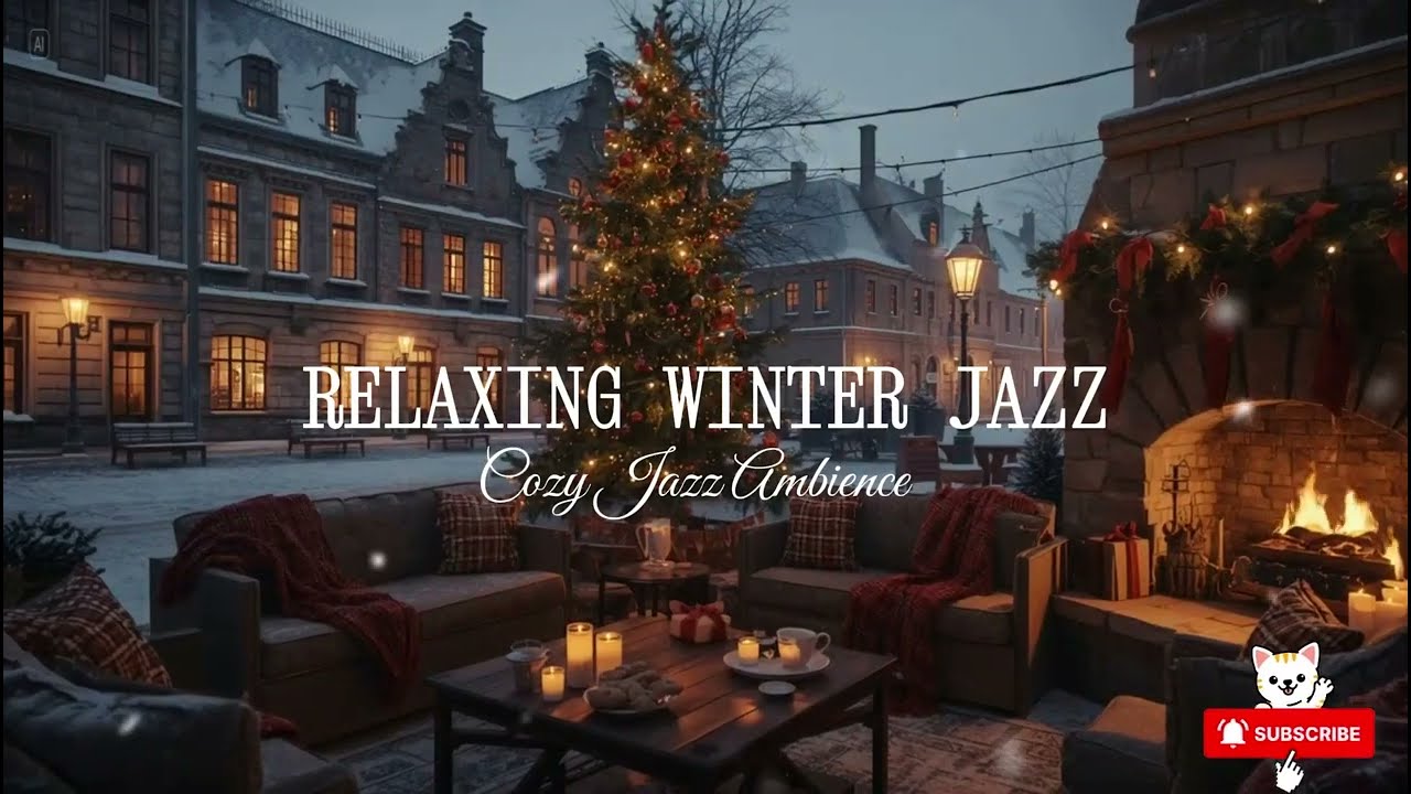Winter Porch Ambience with Warm Jazz Instrumental Music ⛄ Smooth Jazz Music & Crackling Fireplace