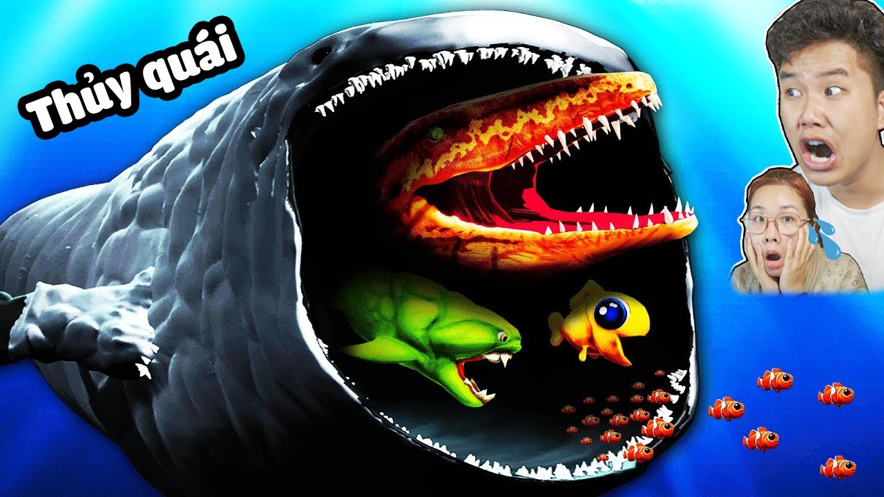 24h Ăn Rồi Tiến Hóa Thành Thủy Quái Mạnh Nhất Đại Dương !? bqThanh và Ốc Chơi Feed & Grow Fish