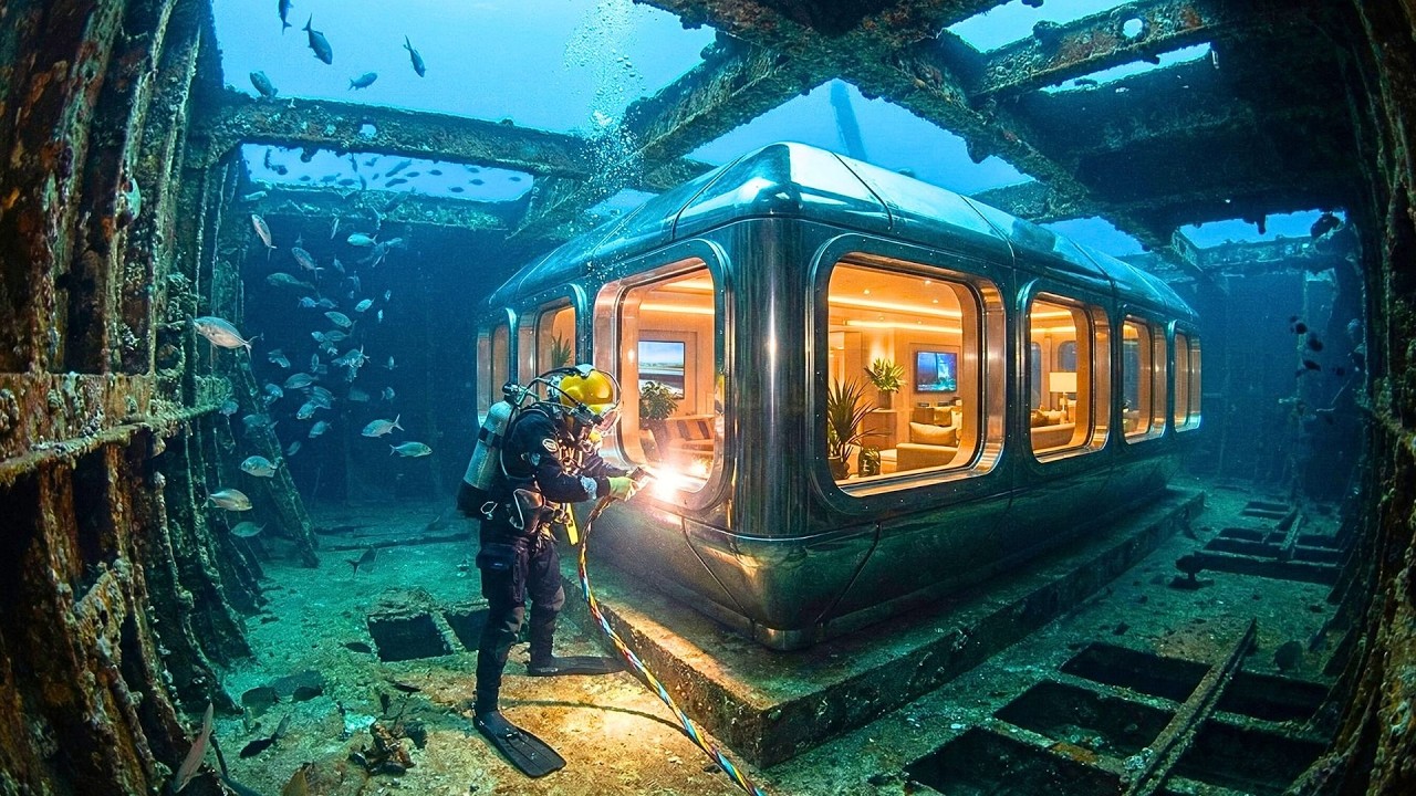 Abandoned for 50 years! This guy built a luxury submarine base inside a sunken cargo ship (ASMR)