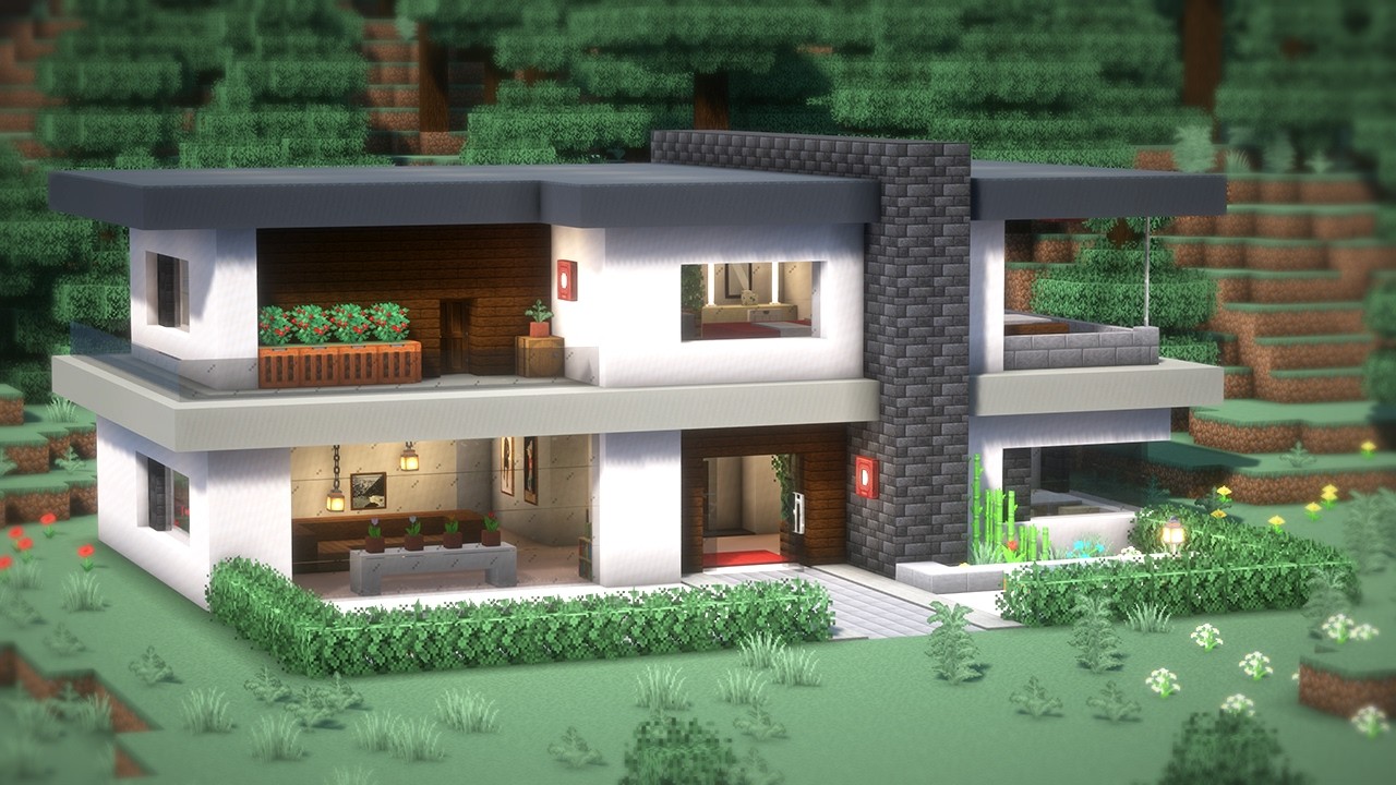 Minecraft: How To Build a Modern House Tutorial(#49) | 마인크래프트 건축,  모던하우스, 집 짓기, 인테리어