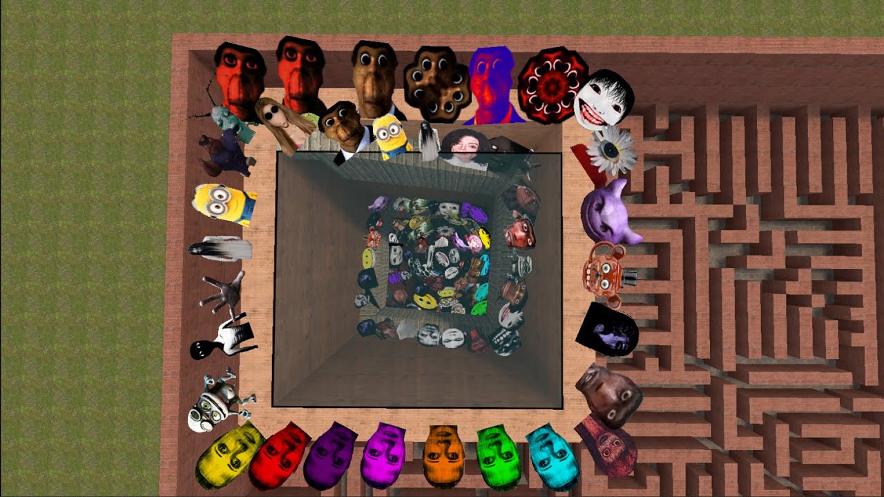 ROSALIA PLANKTON CRAZY FROG COLOUR FUL SELENE DELGADO AND HAND NEXTBOTS IN MAZE