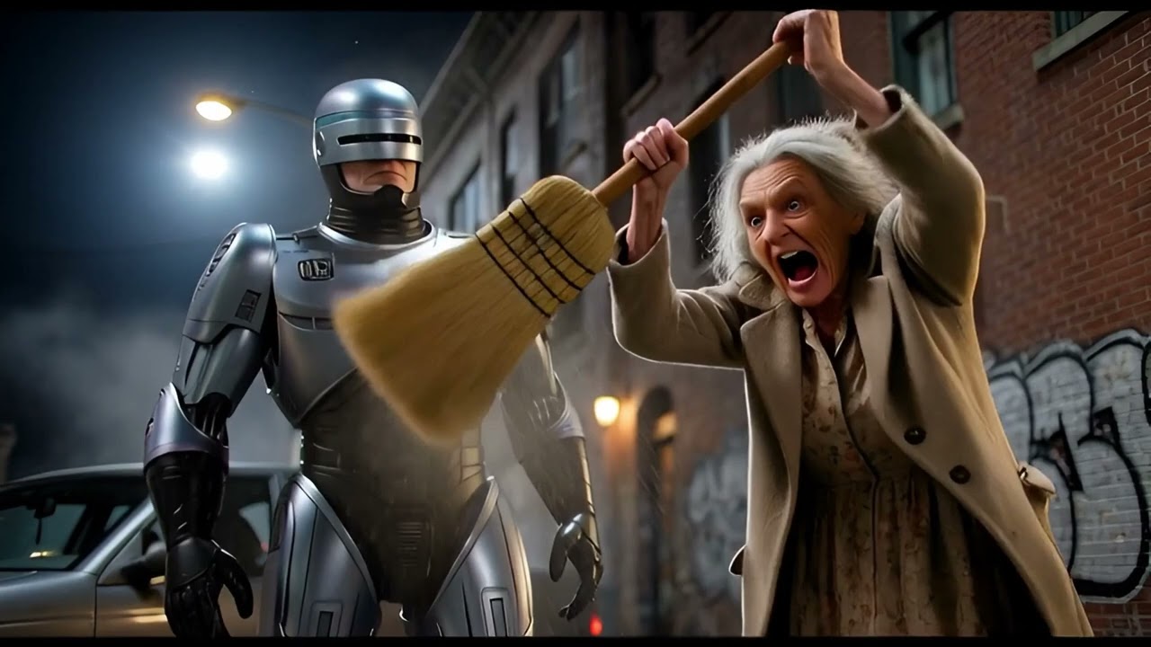 Robocop jumped by a crazy granny