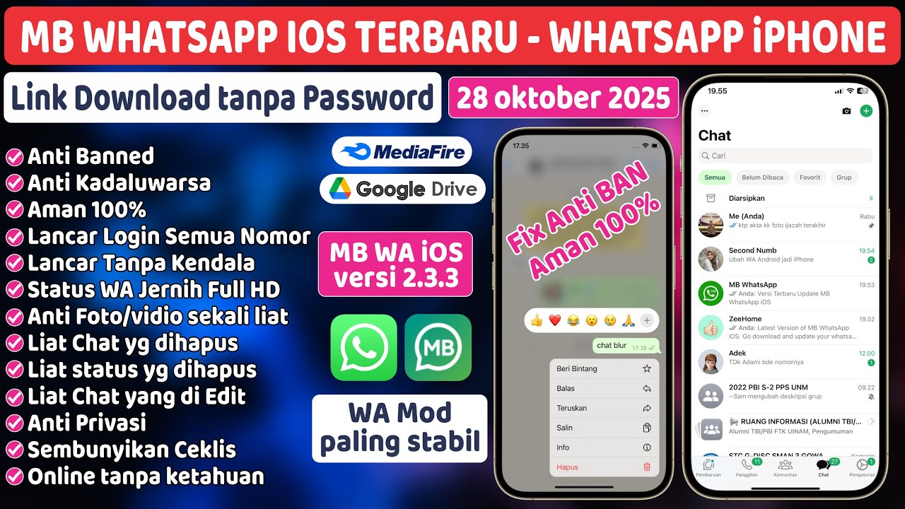 Update MB WhatsApp iOS v2.3.3 Fix Terbaru 28 Oktober 2025 | Tampilan WA Android jadi seperti iPhone