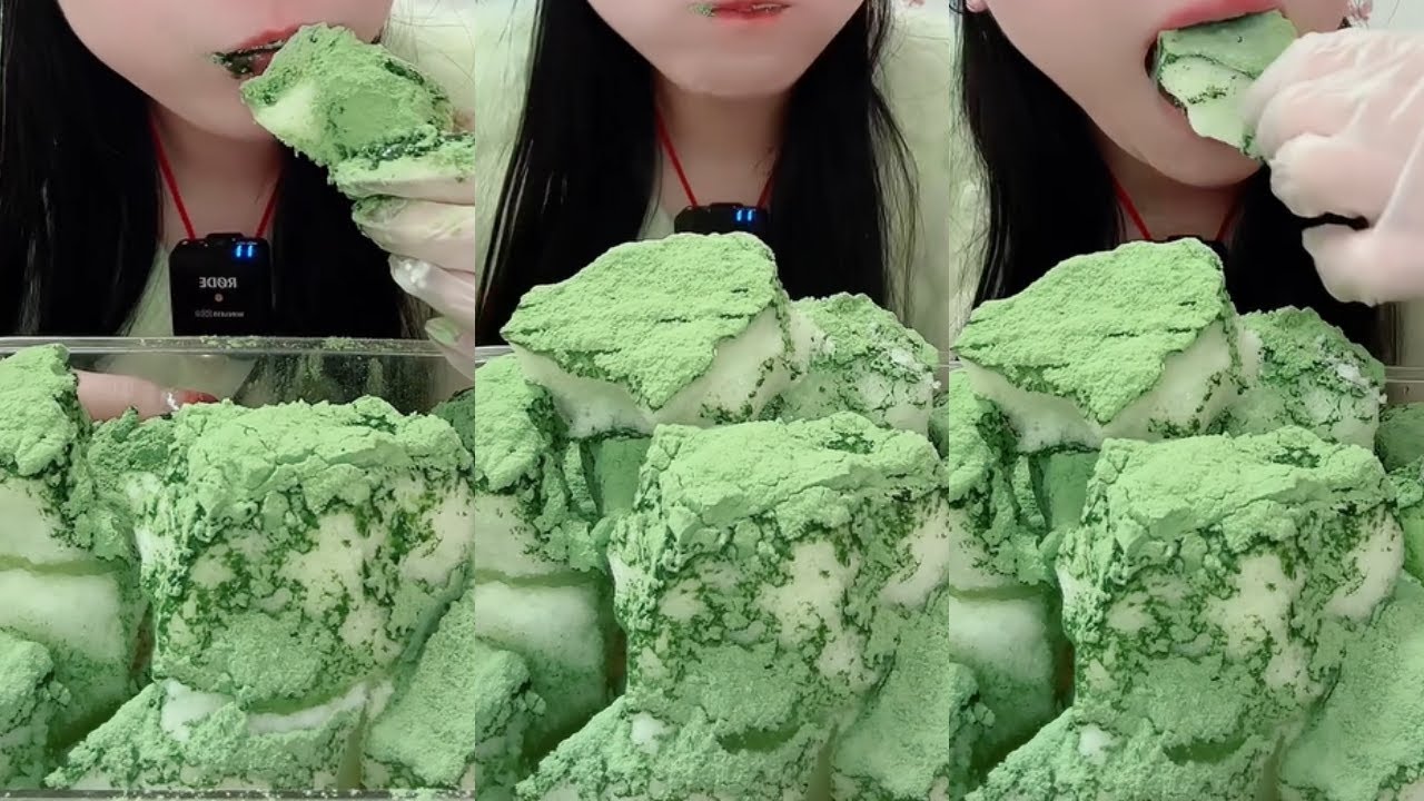 얼음먹방 COATED MATCHA CHUNK ICE EATING ASMR💚🍵 CRUNCH ICE BLOCK ICE 녹차 | Матча | 抹茶