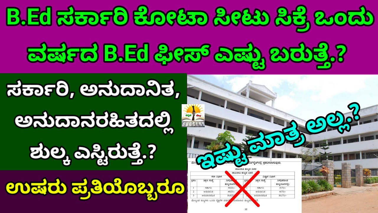 B.Ed 1 ವರ್ಷದ ಖರ್ಚು ಎಷ್ಟು ಬರುತ್ತೆ? | B.Ed Government Seats College Fees Structure | Aided Unaided?