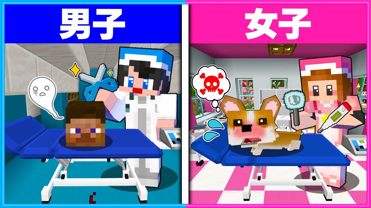 男子と女子が作る『動物病院』の違い🏥👦🏻👧🏻【 男女クラフト 】【 マイクラ / まいくら 】