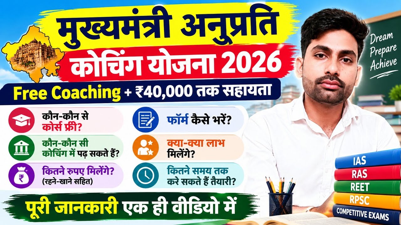मुख्यमंत्री अनुप्रति कोचिंग योजना 2026 | Free Coaching + ₹40,000 तक सहायता | कौन-कौन से Course?
