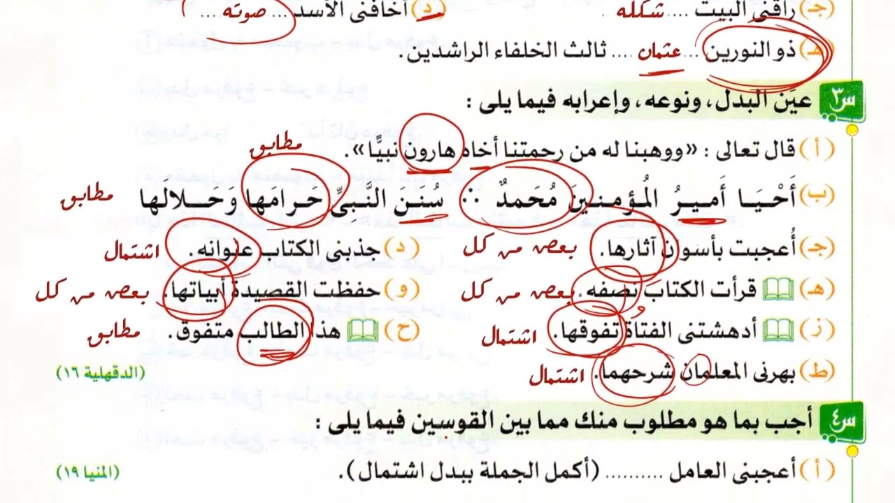 حل تدريبات البدل من كتاب الامتحان