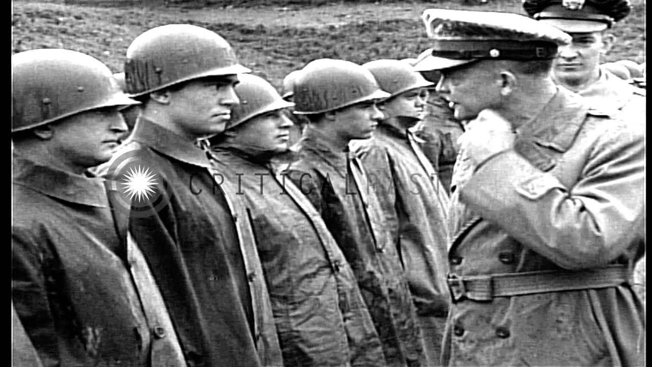General Dwight D. Eisenhower inspects men of 137th Infantry Regiment in South Wes...HD Stock Footage