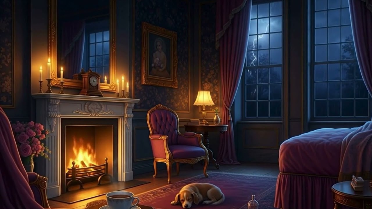Cozy Cabin Rain Ambience 🌧️ Fireplace, Piano & Guitar Relaxing Music for Deep Focus (3 Hours)