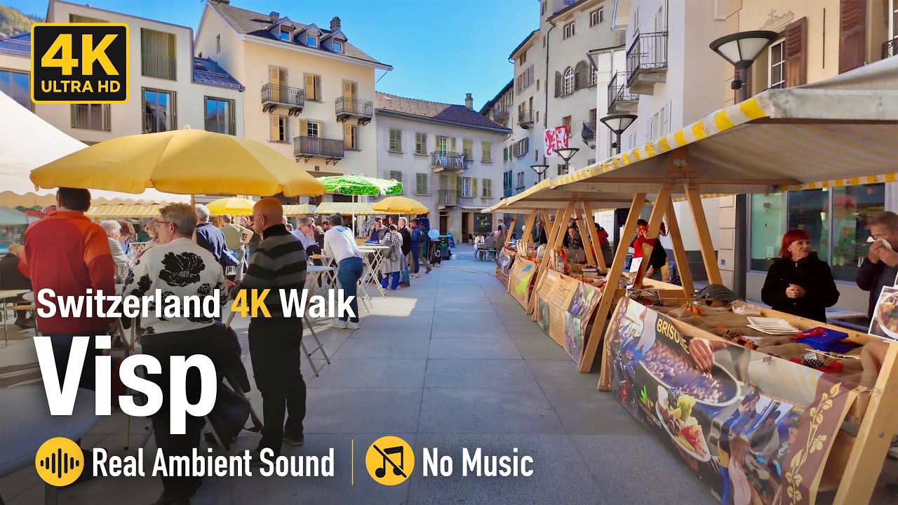 Switzerland 4K Walk: Visp | City Walk | Real Ambient Sound (No Music)