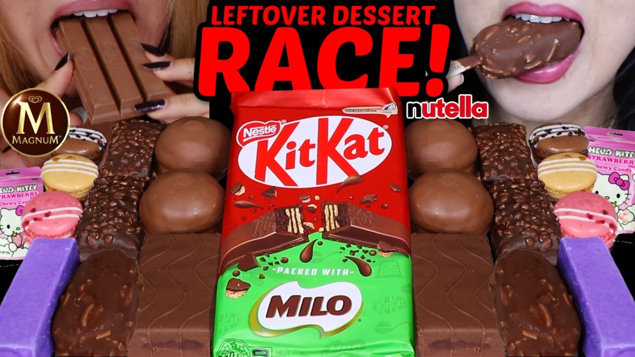 ASMR LEFTOVER DESSERT RACE! BIG MILO KITKAT, PURPLE ICE CREAM BARS, MAGNUM ICE CREAM, MARSHMALLOW 먹방