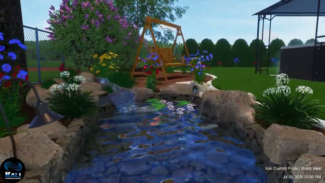 Jerrod's new pool with raised water features