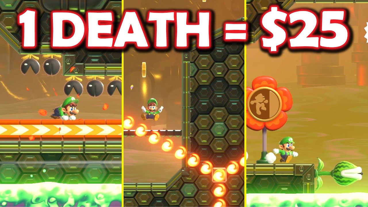 Самый сложный уровень Mario Wonder, но 1 смерть = 25 долларов